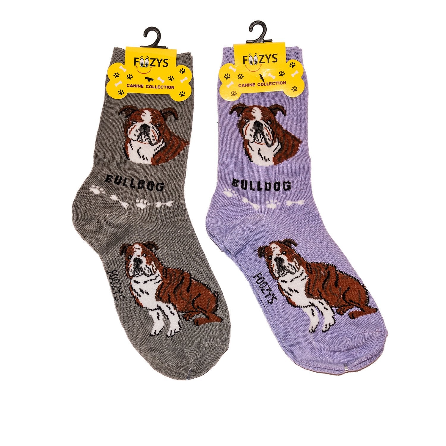 Foozys Unisex Crew Socks Canine Collection (Bulldog)